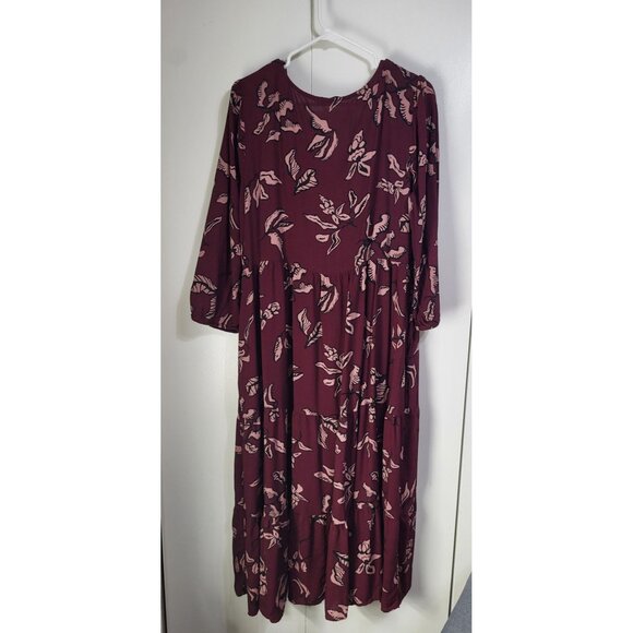 SONOMA Women SZ XL 3/4 Sleeve Button Front Maxi Dress Bishop Sleeve Pockets Boho - Picture 2 of 9